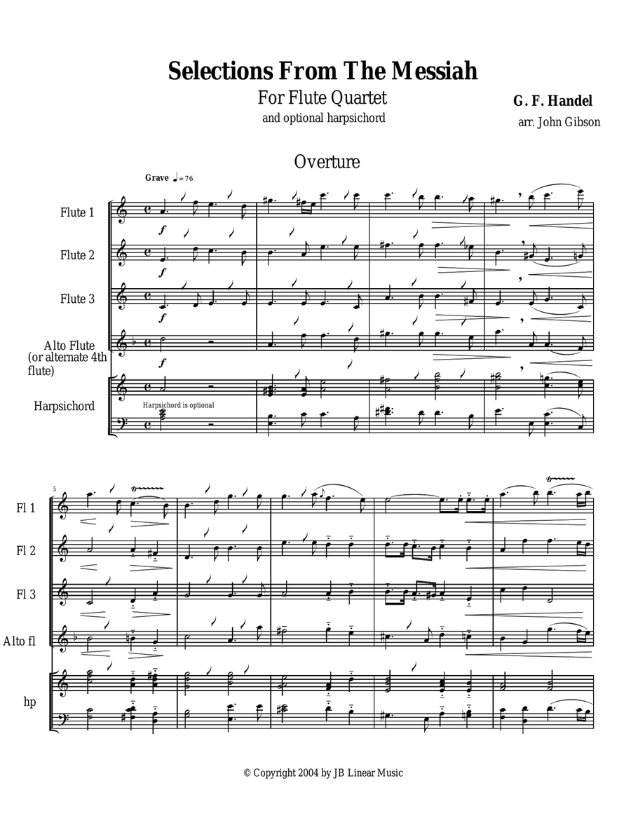 Handel's Messiah Selections for Flute Quartet Flute Quartet scores gallery preview page 1
