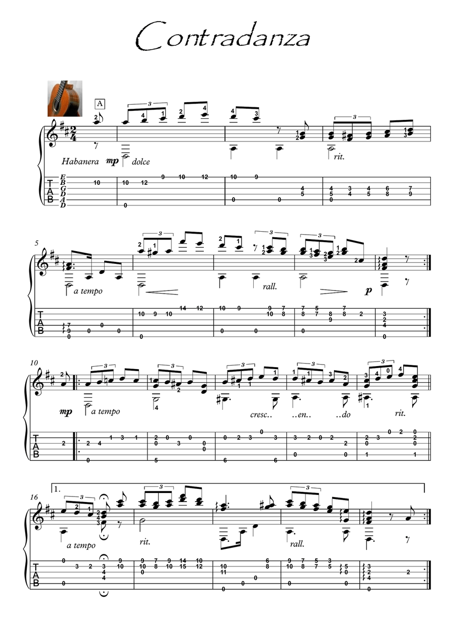 Contradanza Guitar solo Contradanza Guitar solo Acoustic Guitar scores gallery preview page 1