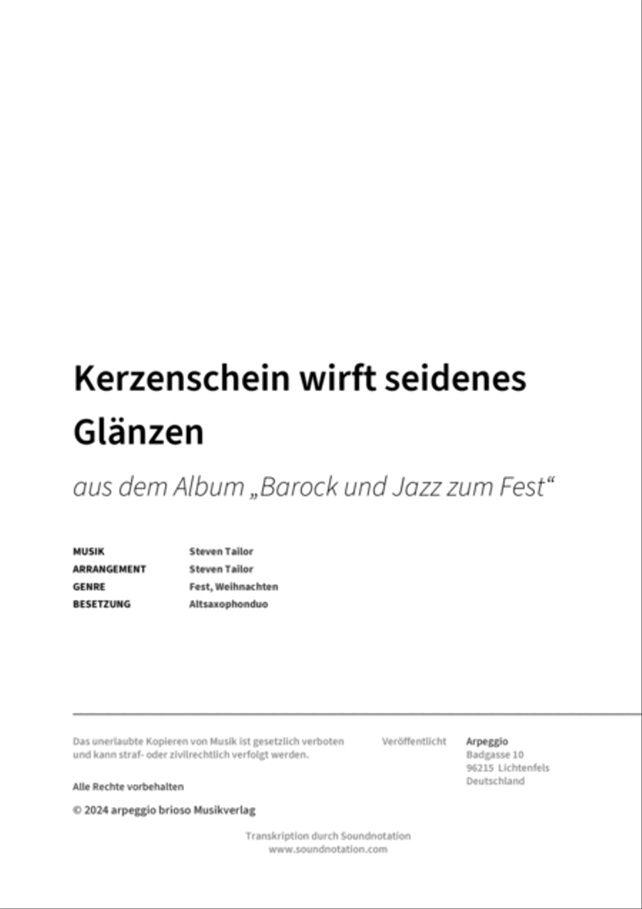 Kerzenschein wirft seidenes Glänzen Alto Saxophone scores gallery preview page 2