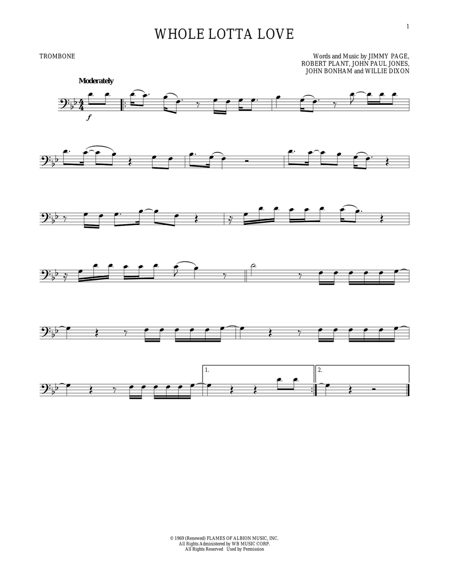 Whole Lotta Love Trombone Solo scores gallery preview page 1