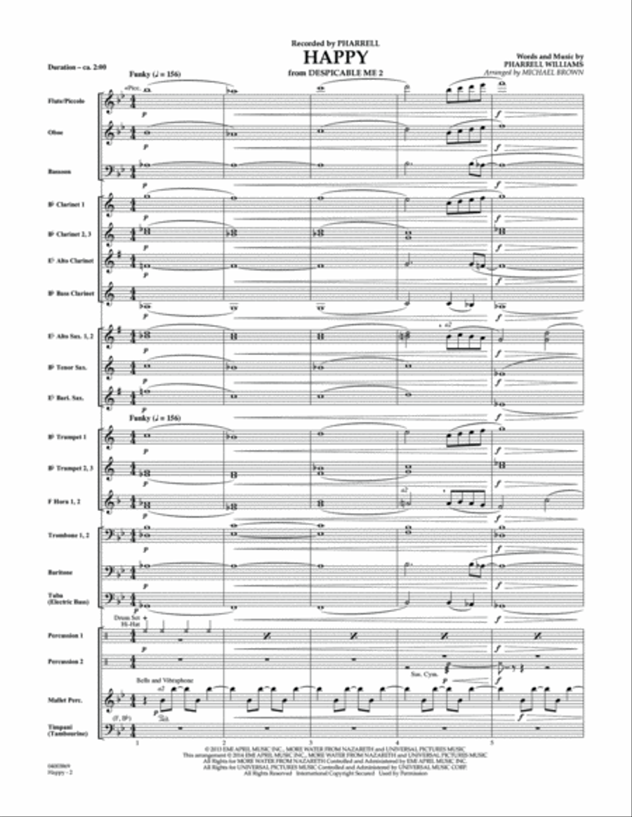 Happy (from Despicable Me 2) (arr. Michael Brown) - Conductor Score (Full Score) Concert Band scores gallery preview page 2