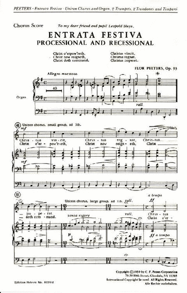 Entrata Festiva Op. 93 by Flor Peeters Unison Choir - Sheet Music