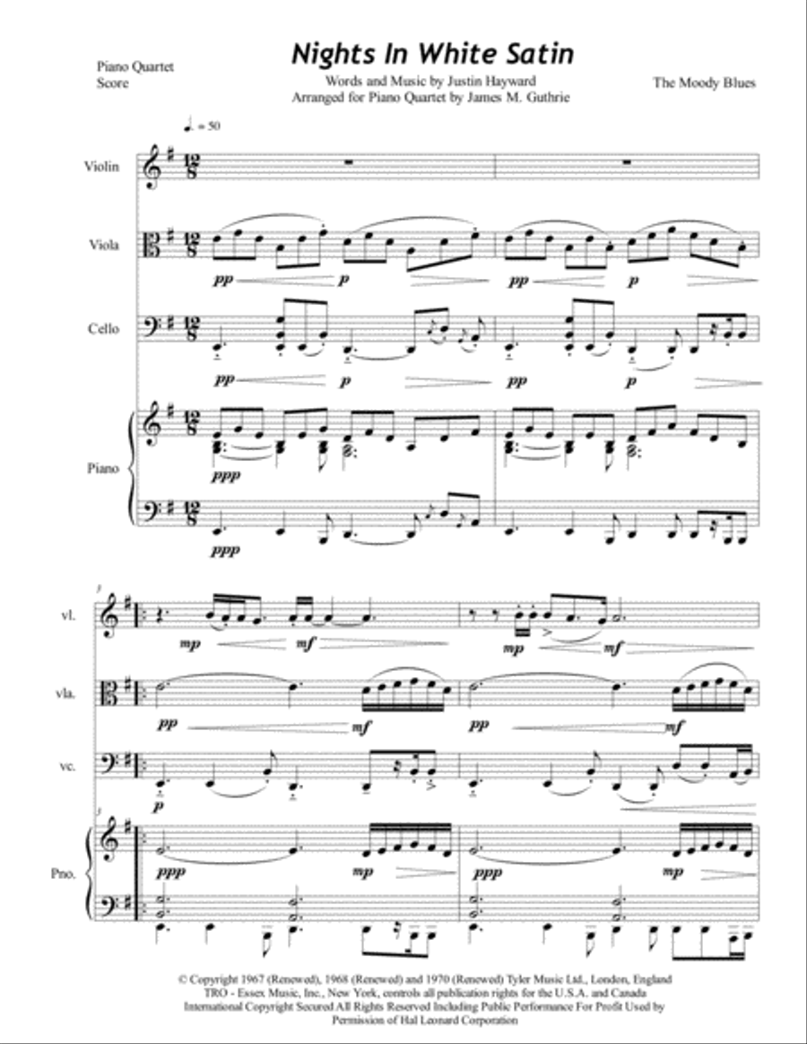 Nights In White Satin Piano Quartet scores gallery preview page 1