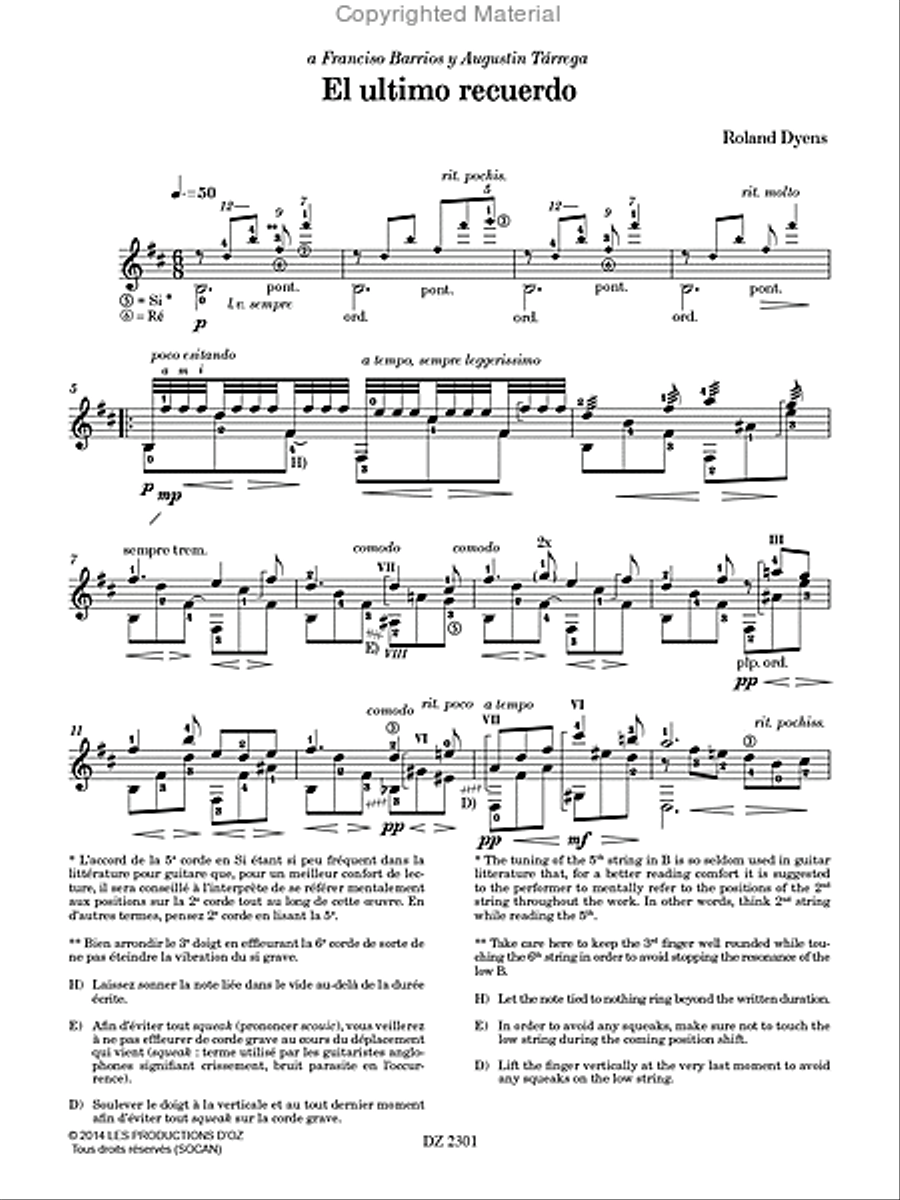 Les 100 de Roland Dyens - El ultimo recuerdo Classical Guitar scores gallery preview page 2