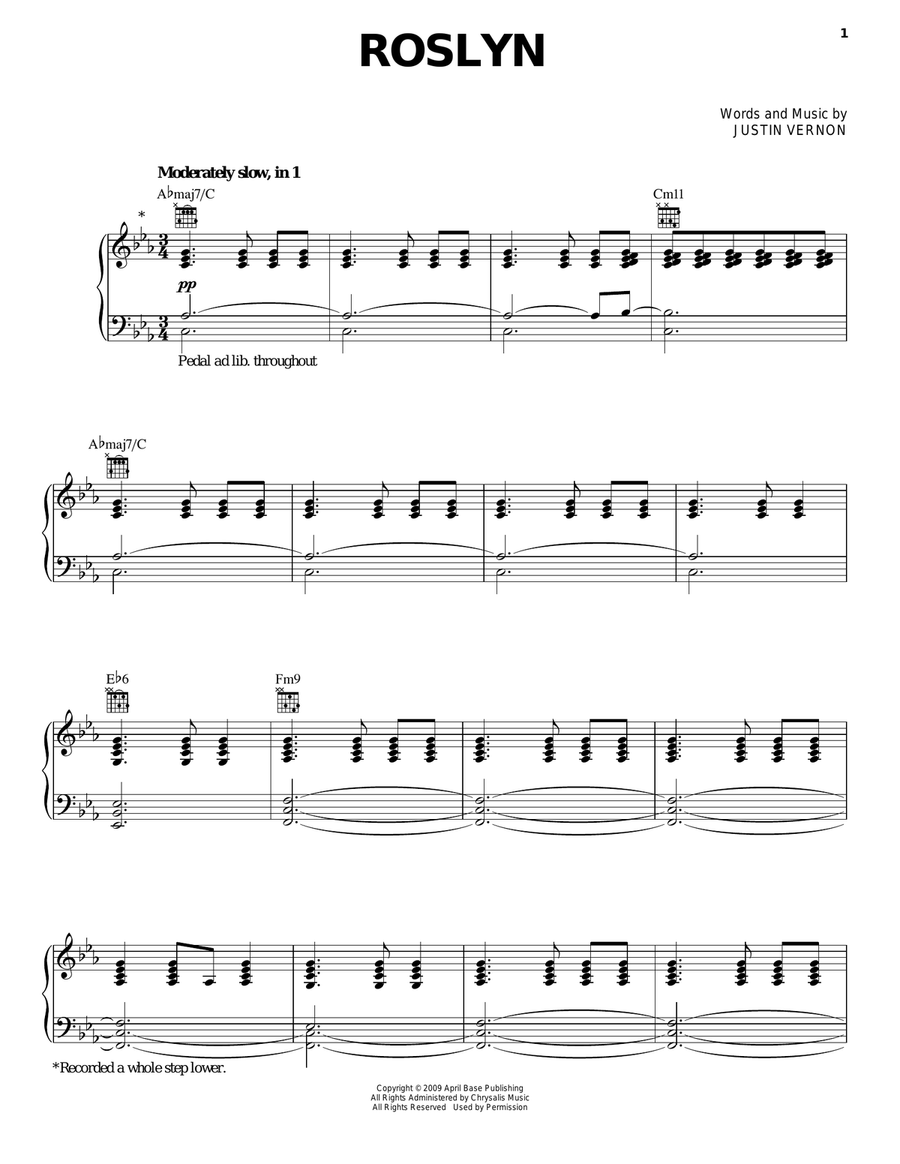 Rosyln Piano, Vocal, Guitar scores gallery preview page 1