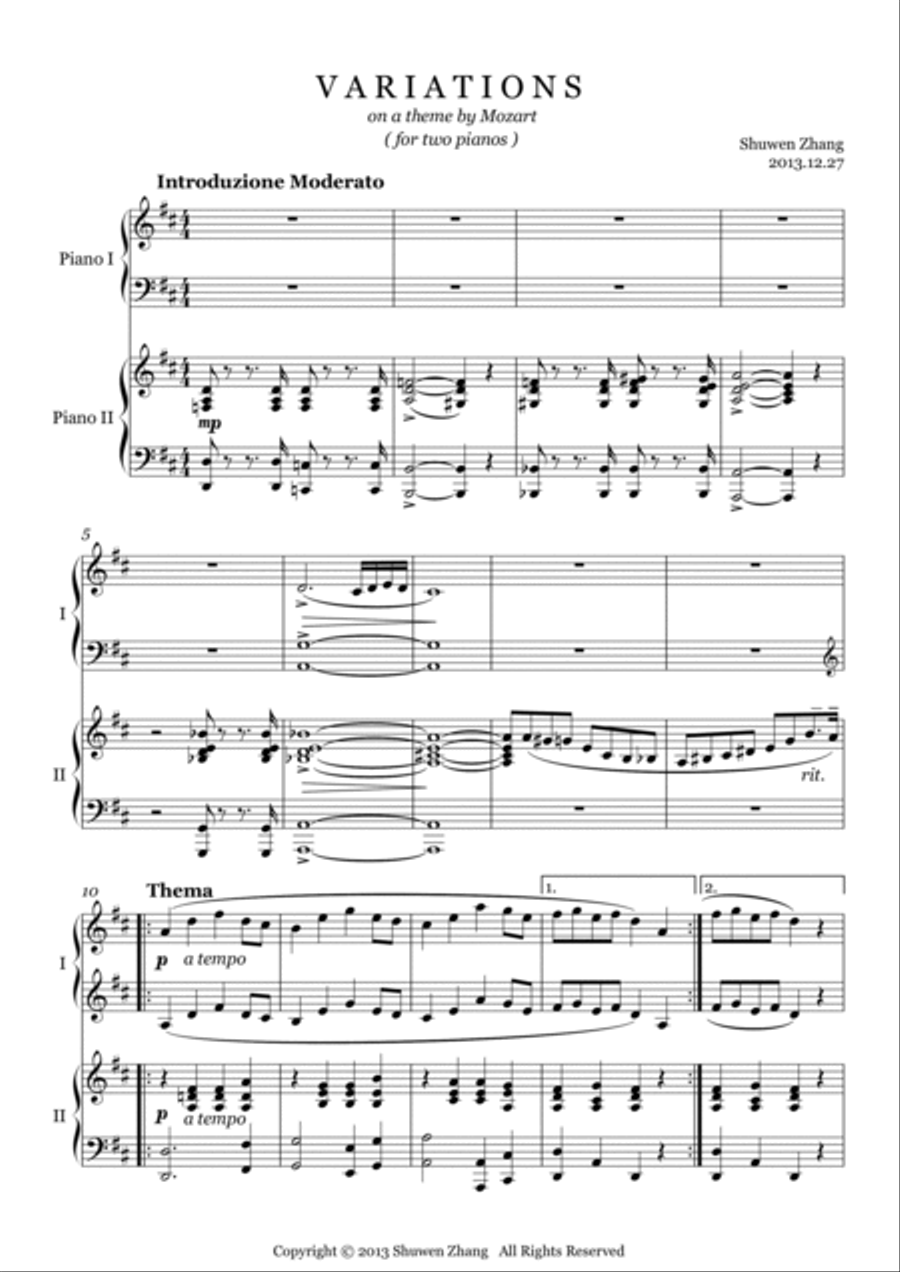 Variations on a theme by Mozart (for two pianos) Piano Solo scores gallery preview page 1