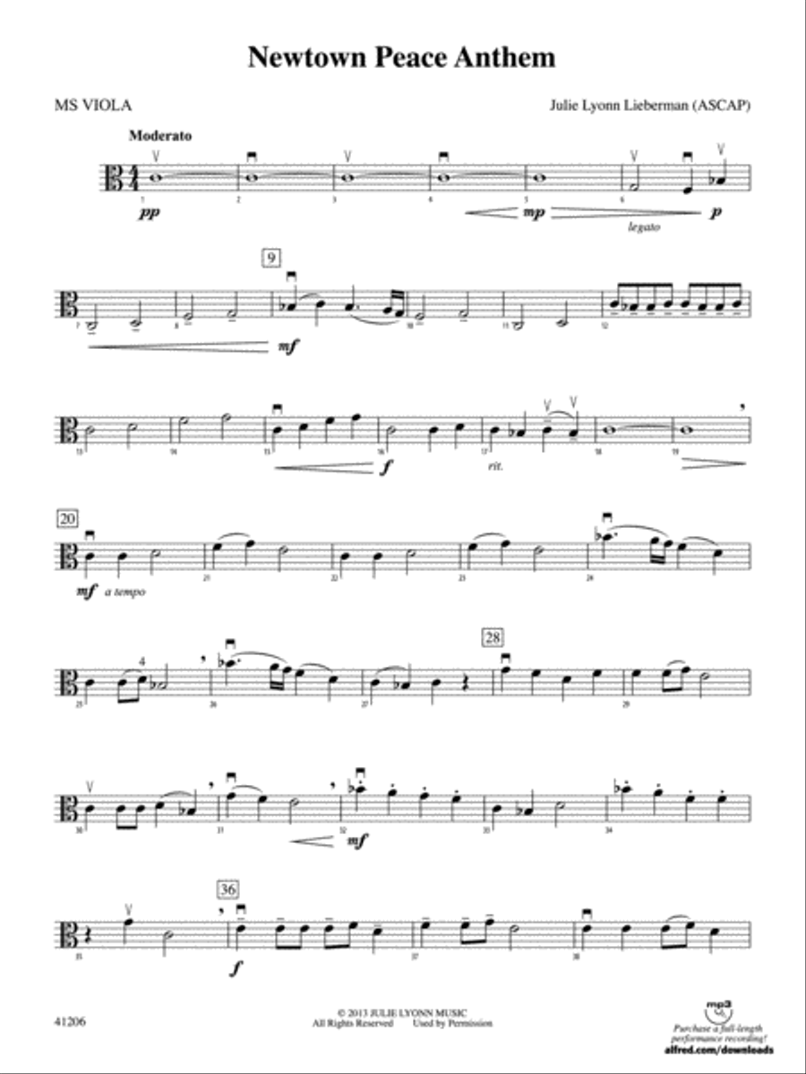 Newtown Peace Anthem: MS Viola String Orchestra scores gallery preview page 1