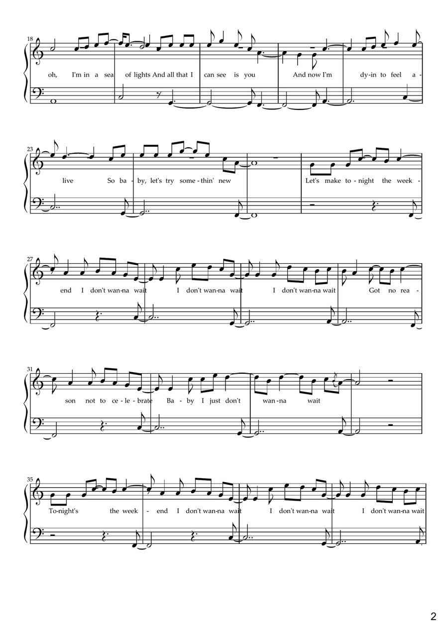 I Don't Wanna Wait Easy Piano scores gallery preview page 2