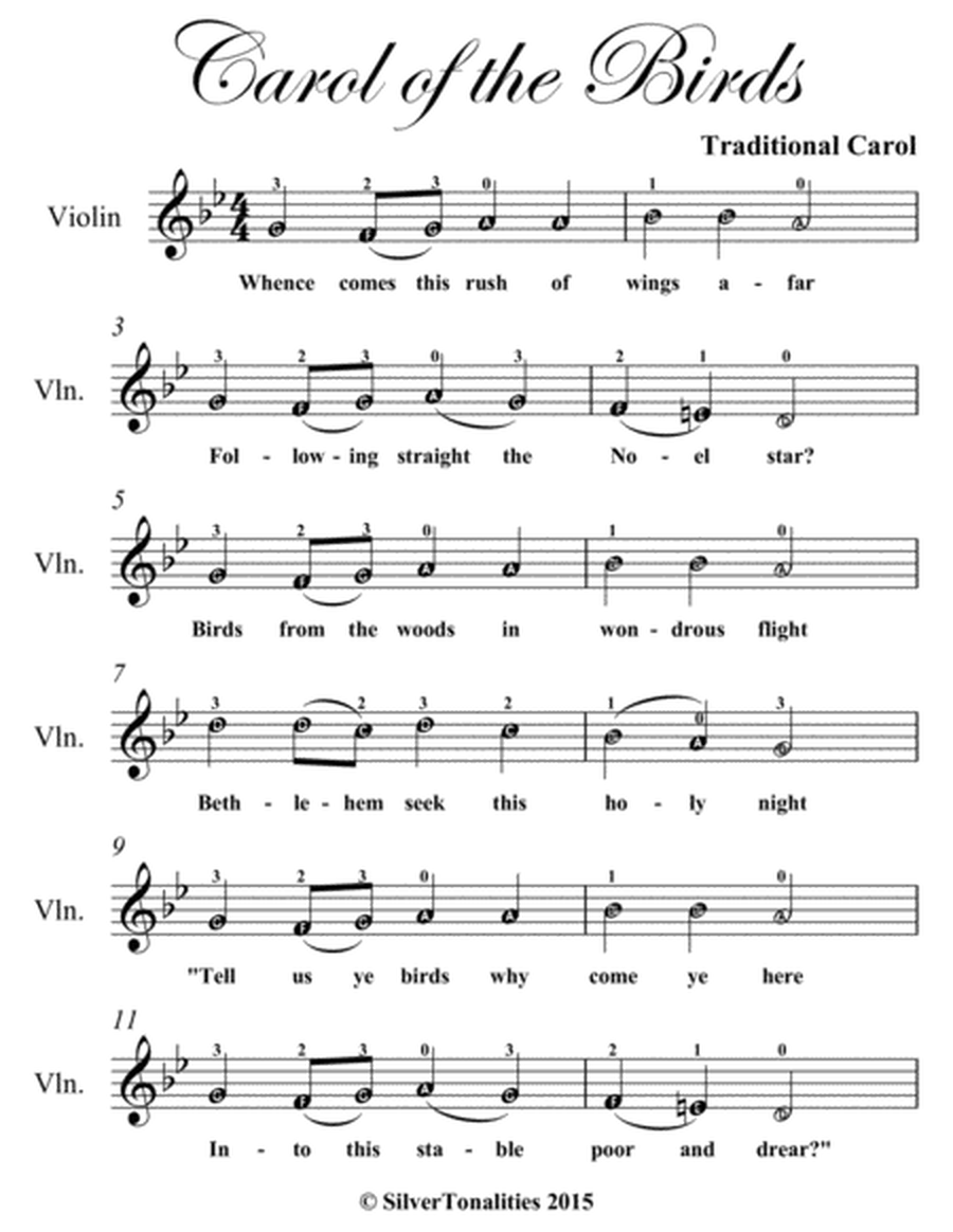 Carol of the Birds Easy Violin Sheet Music