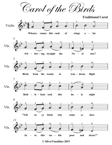 Carol of the Birds Easy Violin Sheet Music