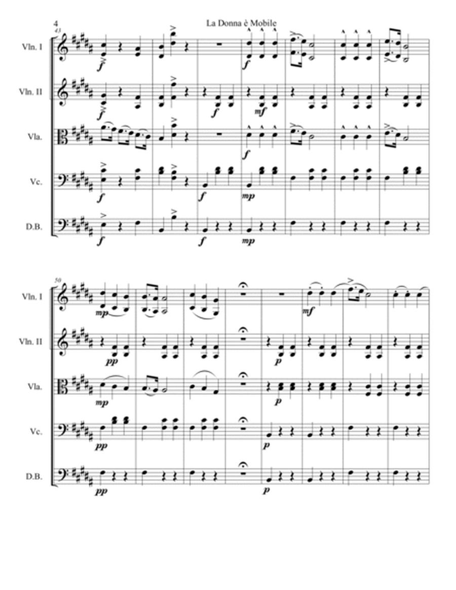 La Donna è Mobile, from the opera Rigoletto. String orchestra, easy-intermediate level.Score & parts image number null