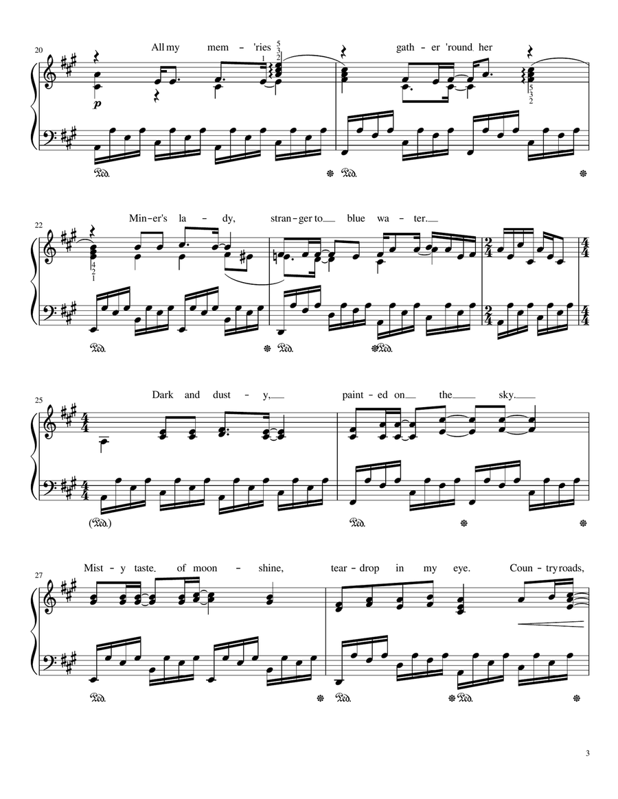 Take Me Home, Country Roads Piano Solo scores gallery preview page 3