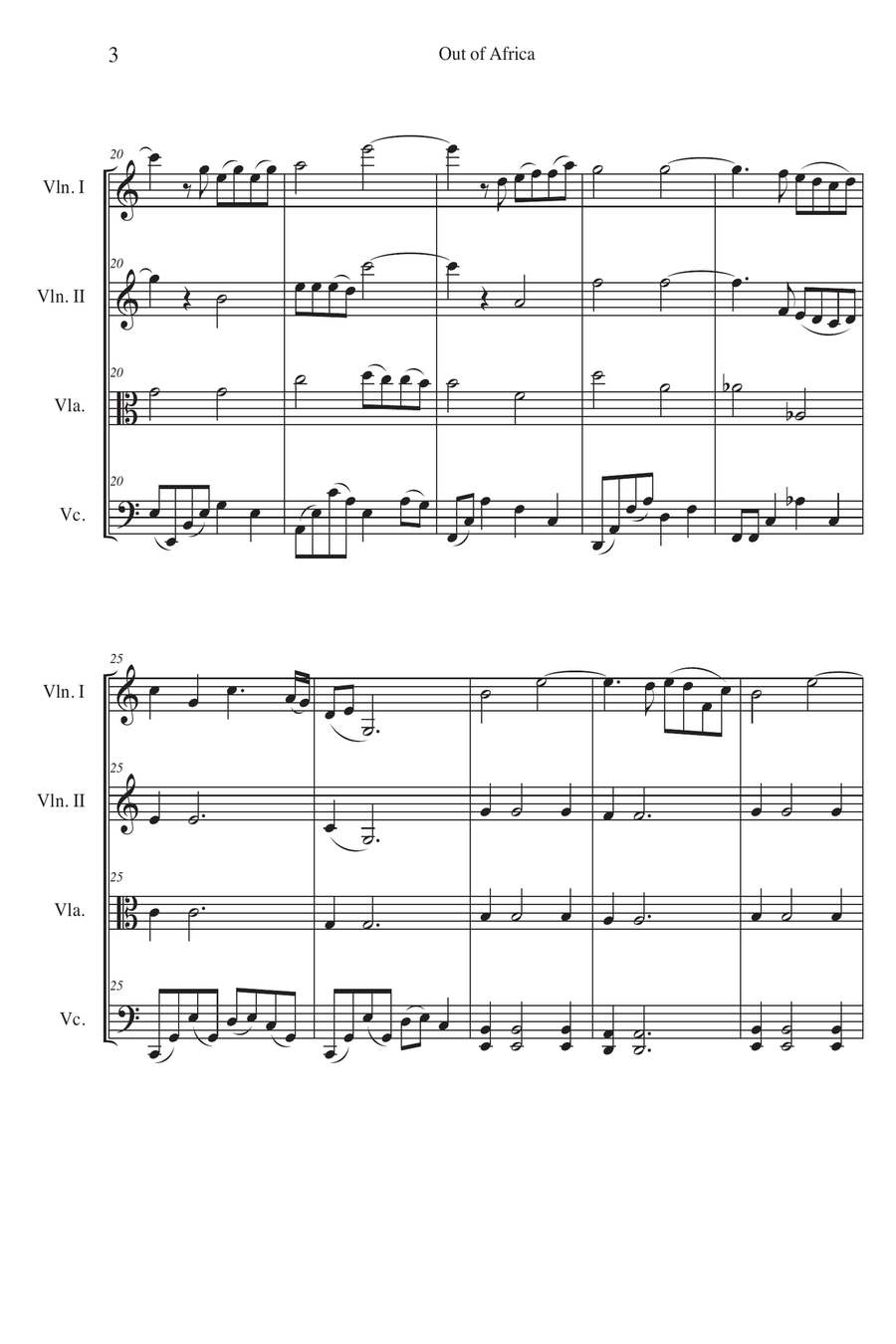 Main Title - Out Of Africa String Quartet scores gallery preview page 3