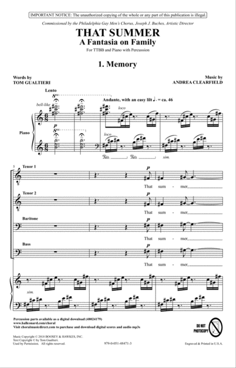 That Summer: A Fantasia On Family TTBB scores gallery preview page 1