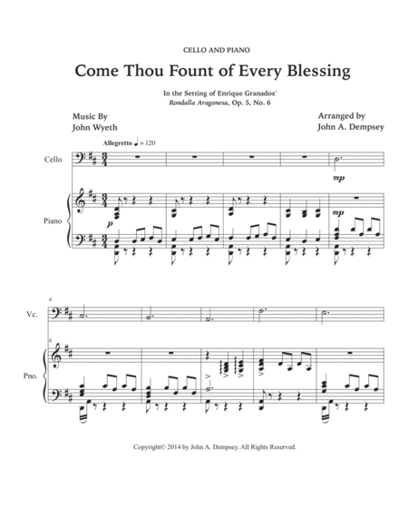 Come Thou Fount of Every Blessing (Cello and Piano) image number null