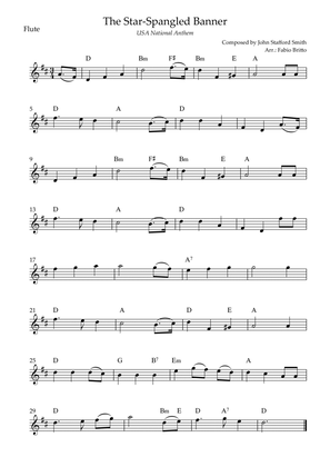 The Star Spangled Banner (USA National Anthem) for Flute Solo with Chords (D Major)
