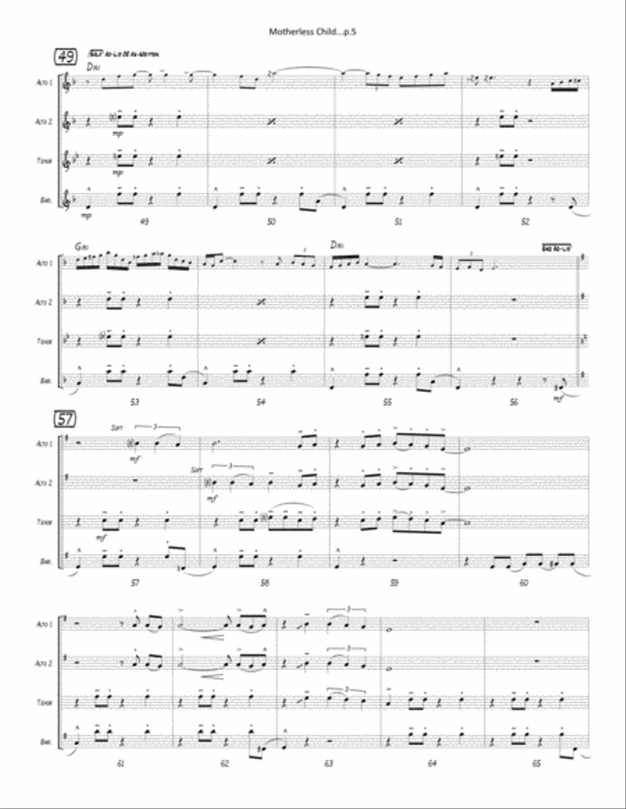 (Sometimes I Feel Like a) Motherless Child Woodwind Quartet scores gallery preview page 6