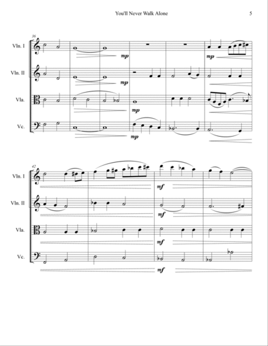 You'll Never Walk Alone String Quartet scores gallery preview page 5