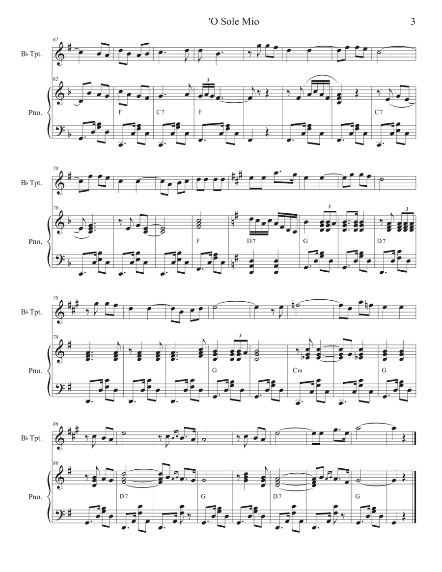 O Sole Mio (Bb-Trumpet solo and Piano) O Sole Mio (Bb-Trumpet solo and Piano) Trumpet Solo scores gallery preview page 3