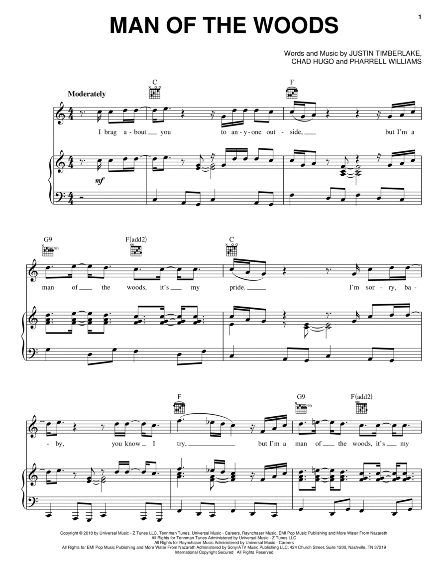 Man Of The Woods Man Of The Woods Piano, Vocal, Guitar scores gallery preview page 1