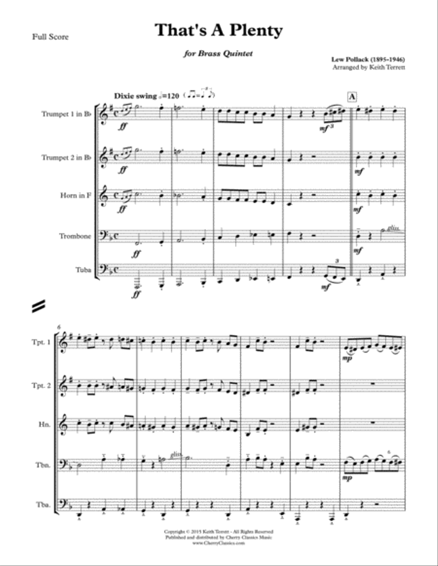 That’s A Plenty - Dixieland for Brass Quintet Brass Quintet scores gallery preview page 2
