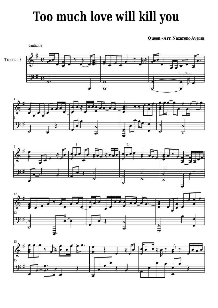 Too Much Love Will Kill You Piano Solo scores gallery preview page 1