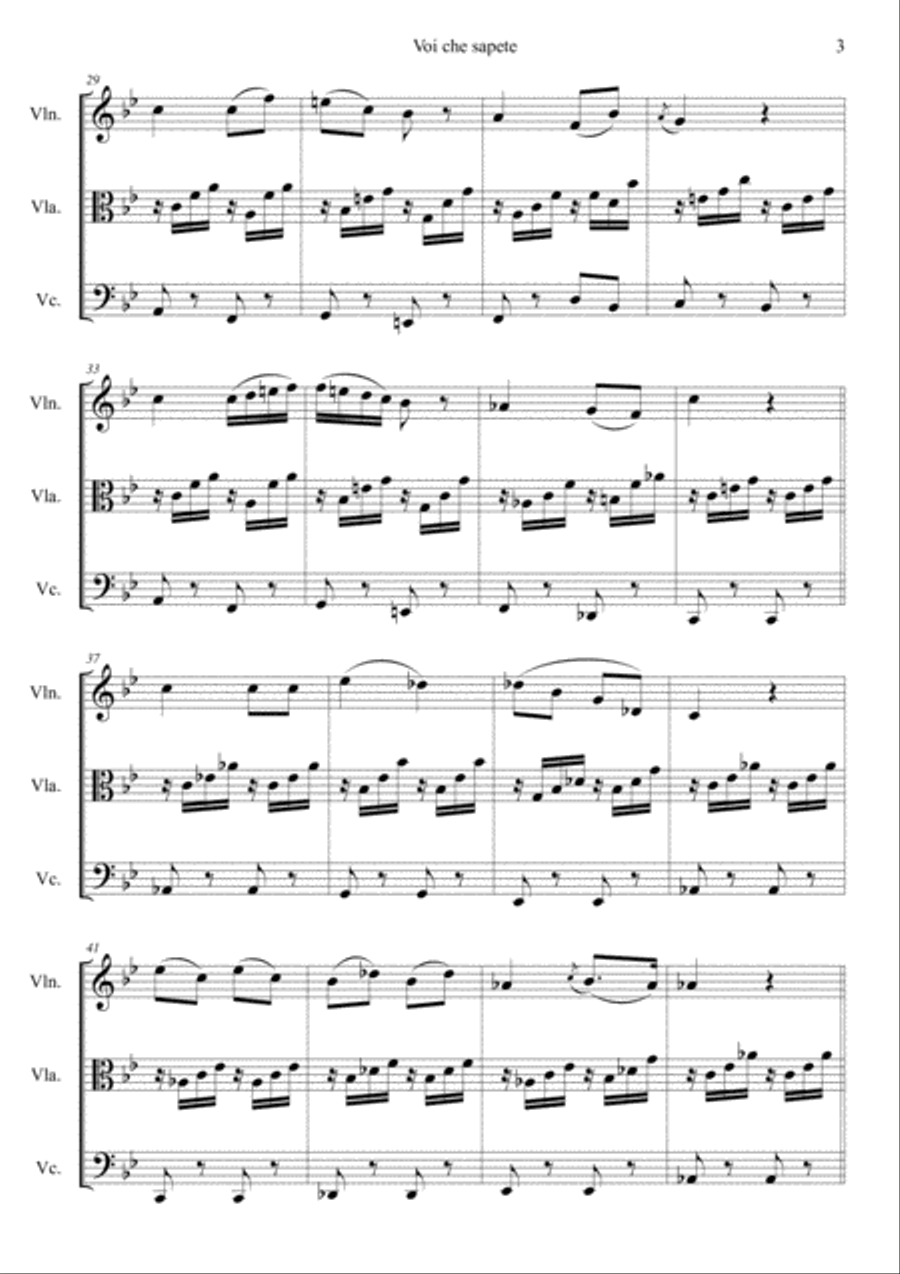 Voi che sapete (The Marriage of Figaro, Act 2 no.11) String Trio scores gallery preview page 3