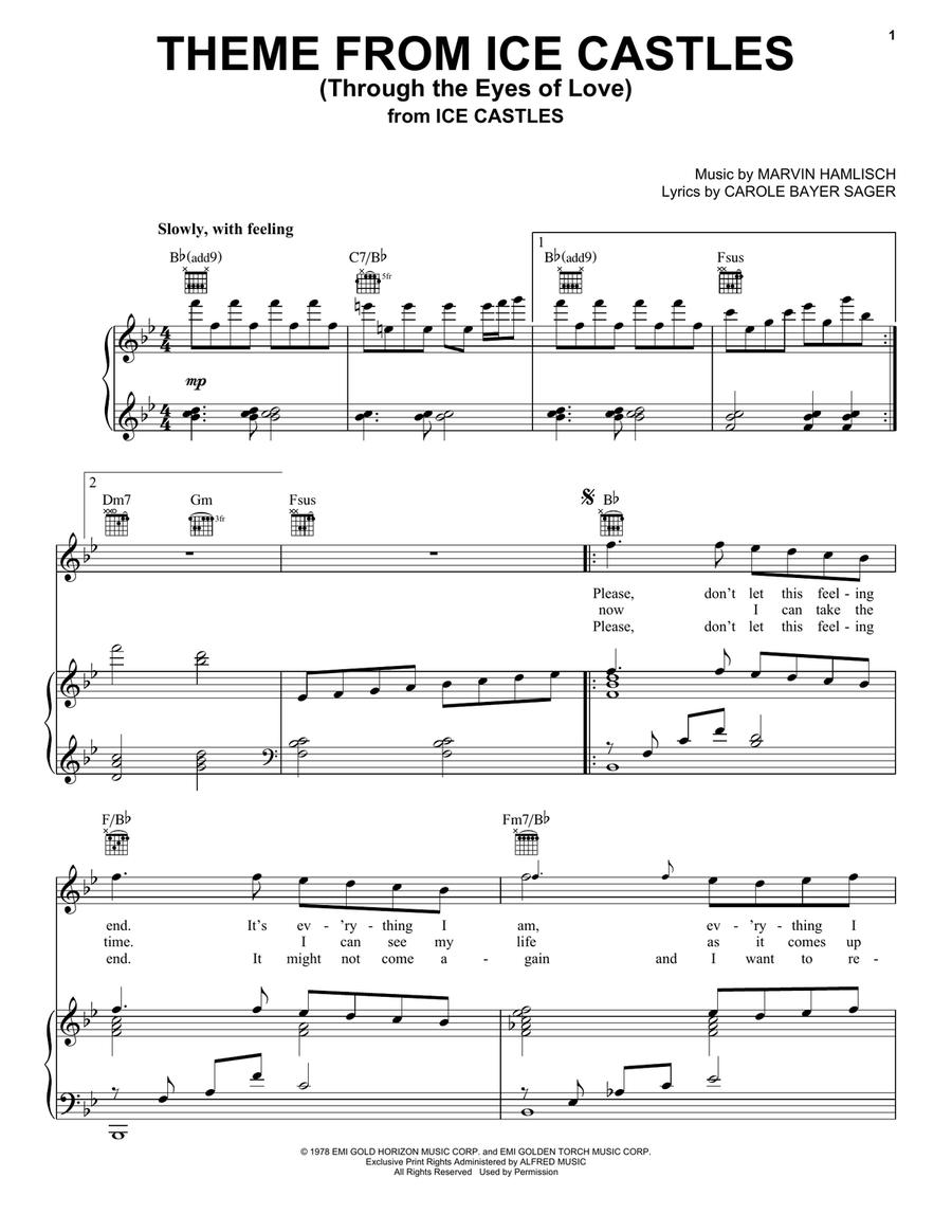 Theme From Ice Castles (Through The Eyes Of Love) Piano, Vocal, Guitar scores gallery preview page 1