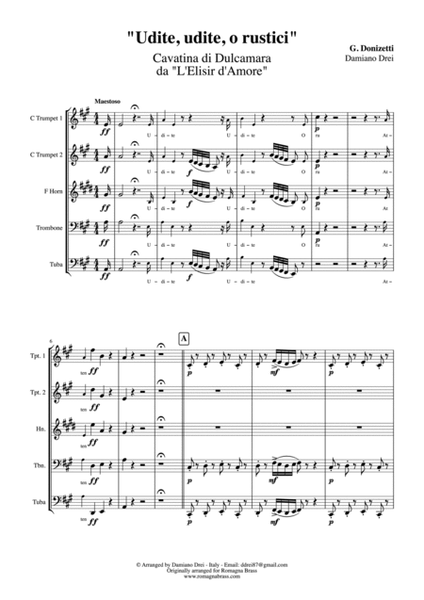 Udite Udite o Rustici - Elisir d'Amore - for Brass Quintet and Baritone image number null