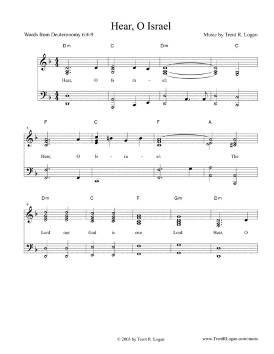 Hear, O Israel Piano, Vocal, Guitar scores gallery preview page 1