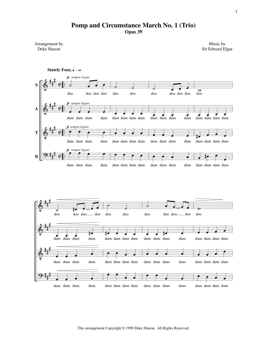 Pomp and Circumstance March No. 1 (Trio) 4-Part scores gallery preview page 1
