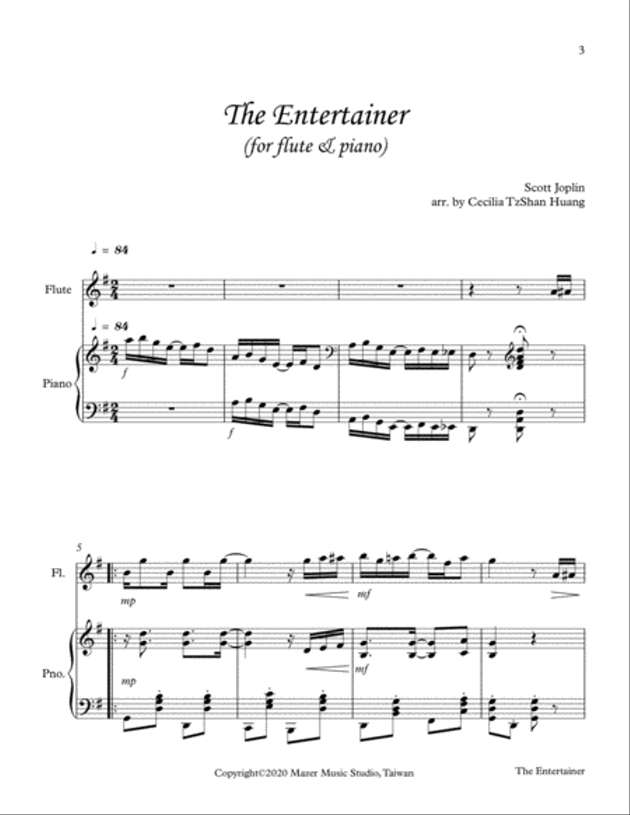 Joplin The Entertainer - Fun Piece for Recitals (Flute & Piano) Flute Solo scores gallery preview page 3