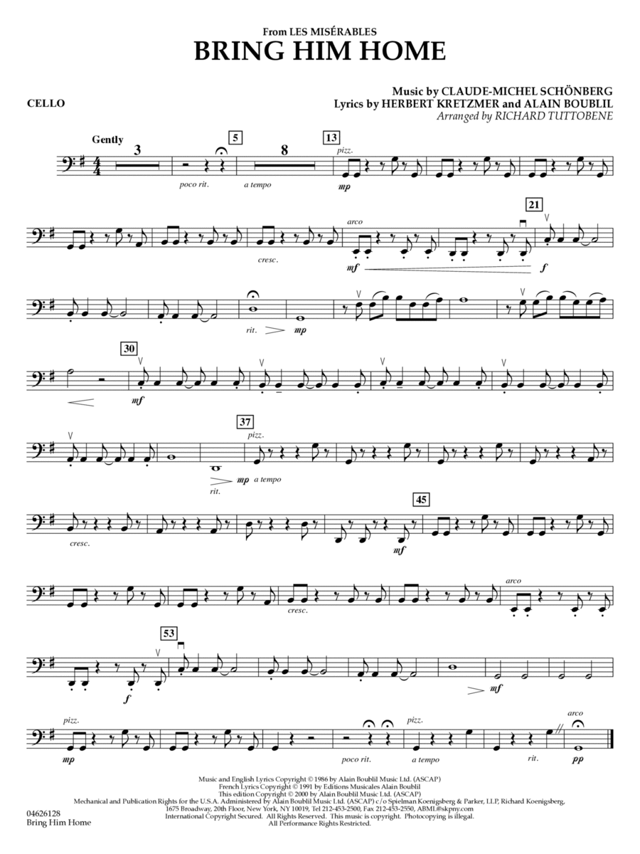 Bring Him Home (from Les Misérables) (arr. Richard Tuttobene) - Cello