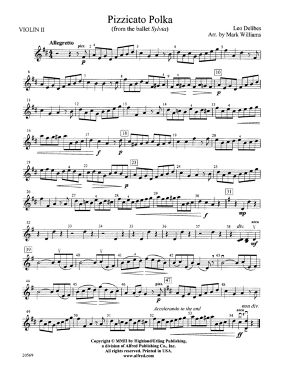 Pizzicato Polka (from the ballet Sylvia): 2nd Violin String Orchestra scores gallery preview page 1