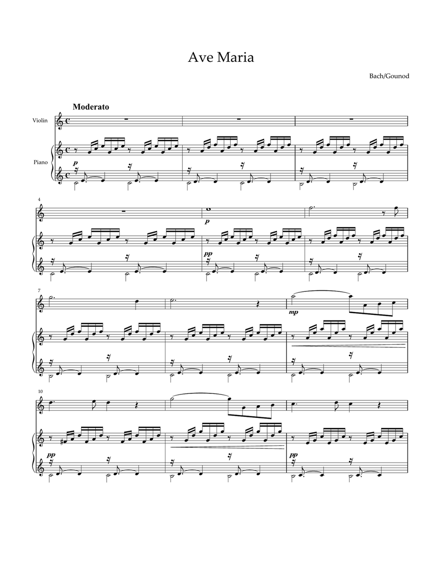Ave Maria (Bach / Gounod) for violin and piano Violin Solo scores gallery preview page 1