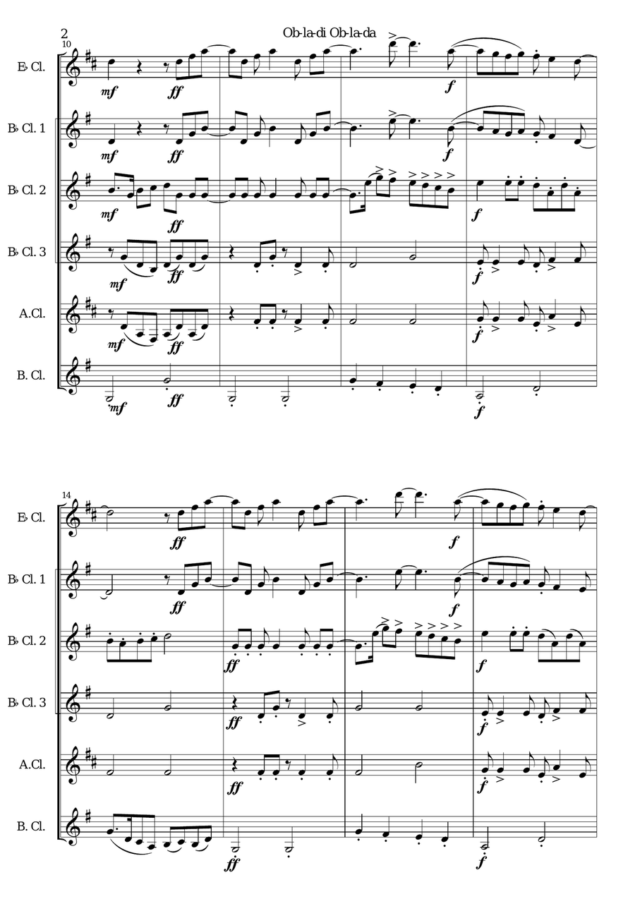 Ob-La-Di, Ob-La-Da Ob-La-Di, Ob-La-Da Woodwind Ensemble scores gallery preview page 2