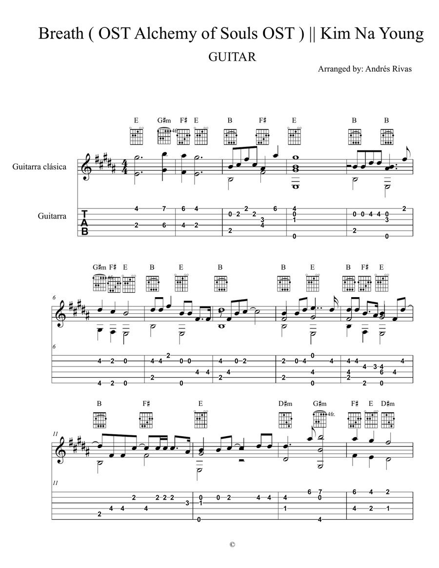 Breath Breath Acoustic Guitar scores gallery preview page 1