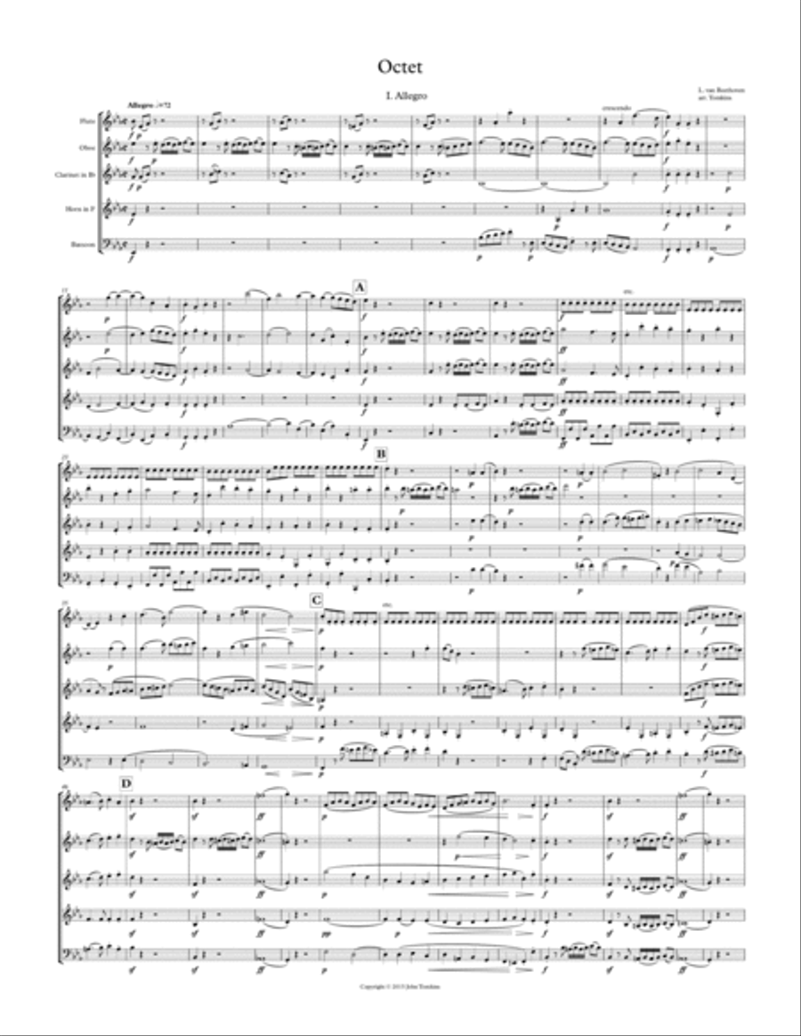 Wind Octet in Eb Major, Op. 103, arranged for Wind Quintet Woodwind Quintet scores gallery preview page 1