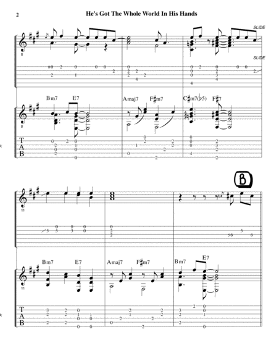 He's Got The Whole World In His Hands (Guitar Duet arrangement - both parts in standard notation wit Electric Guitar scores gallery preview page 3
