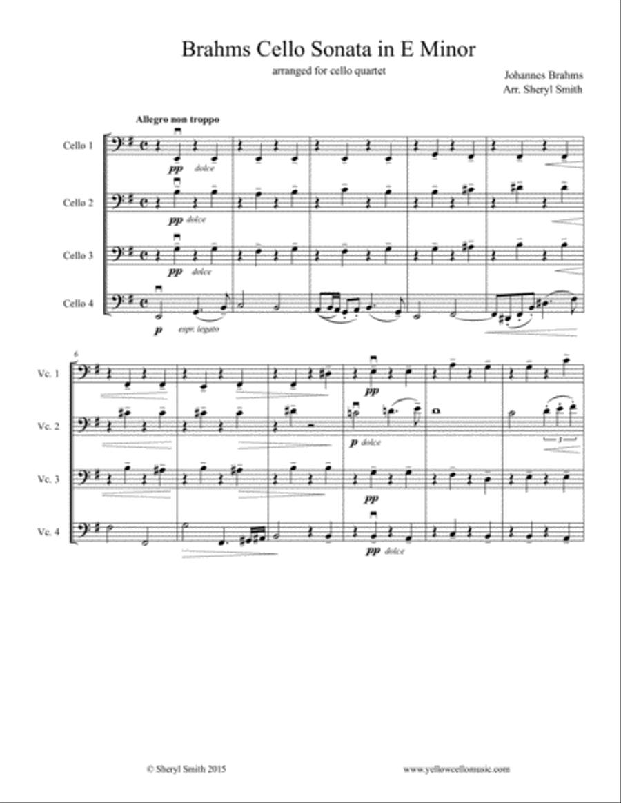 Cello Sonata in E Minor, first movement for Four Cellos / Cello Quartet Cello Solo scores gallery preview page 1