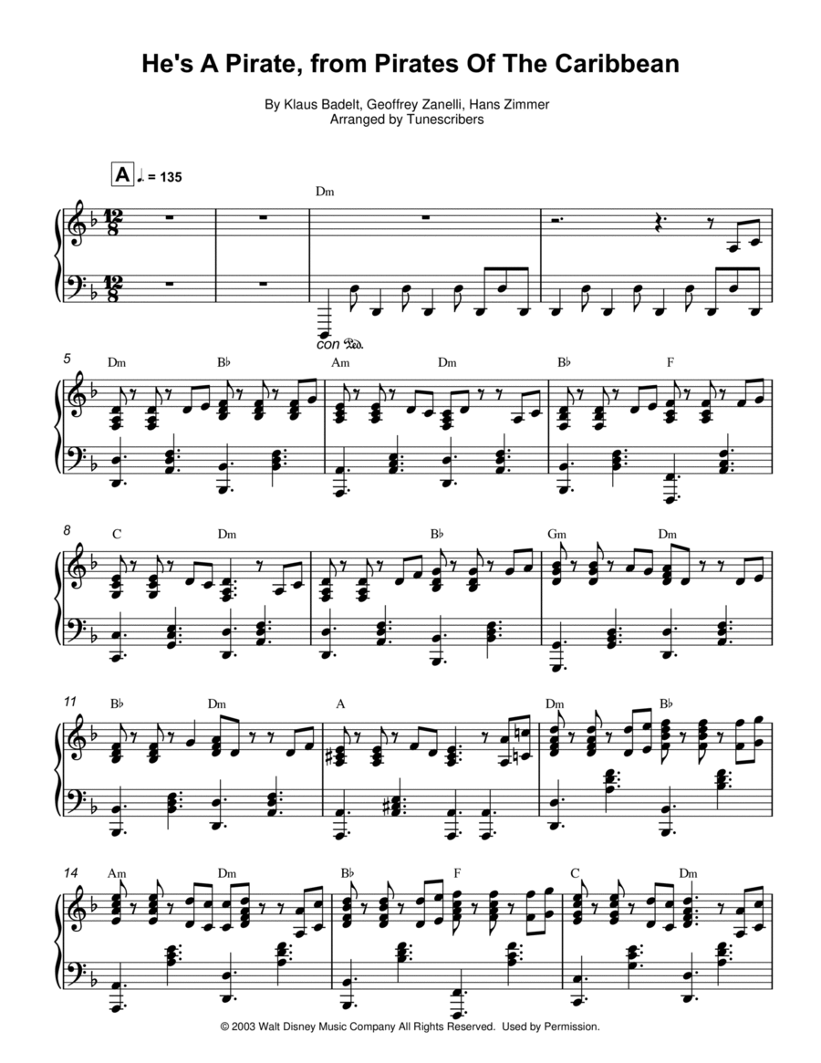 He's A Pirate, from Pirates Of The Caribbean Piano Solo scores gallery preview page 1