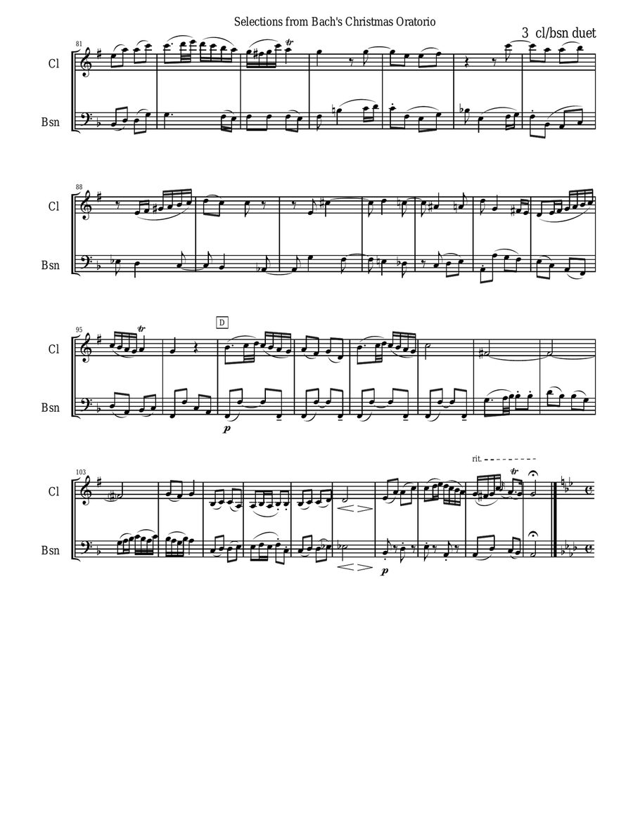 Bach's Christmas Oratorio Selections for Clarinet and Bassoon Duet Woodwind Duet scores gallery preview page 3