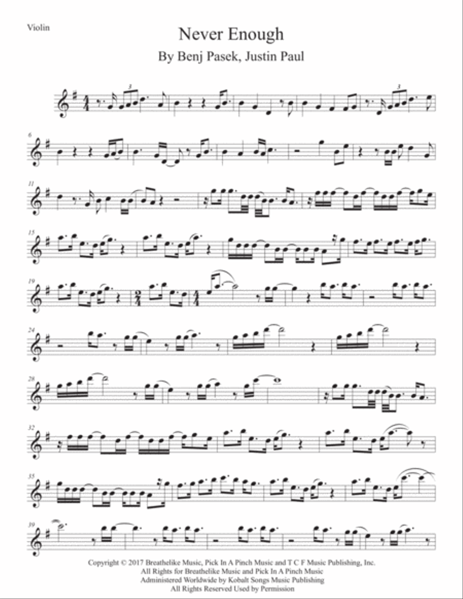 Never Enough Never Enough Violin Solo scores gallery preview page 1