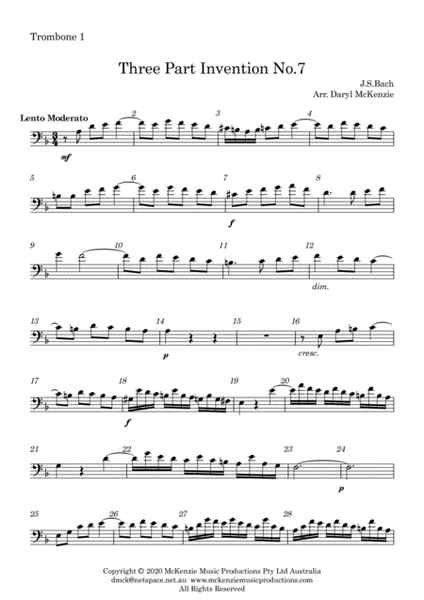 Bach Three Part Invention No.7 for Trombone Trio image number null