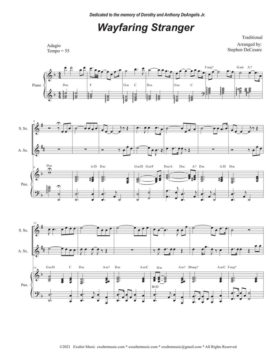 Wayfaring Stranger (Duet for Soprano and Alto Saxophone) Woodwind Duet scores gallery preview page 2