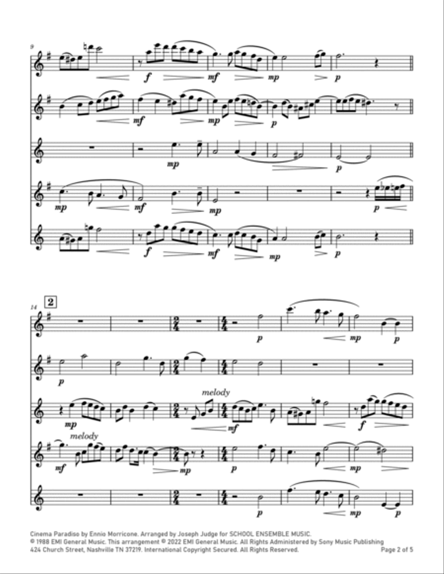 Cinema Paradiso Saxophone Quartet scores gallery preview page 2