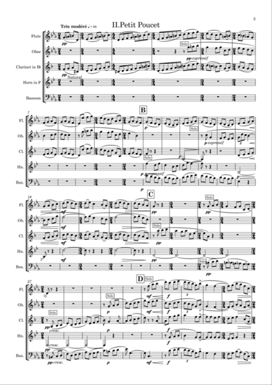 Ravel: Ma Mère L'Oye (Mother Goose Suite) (Complete) - wind quintet Woodwind Quintet scores gallery preview page 4