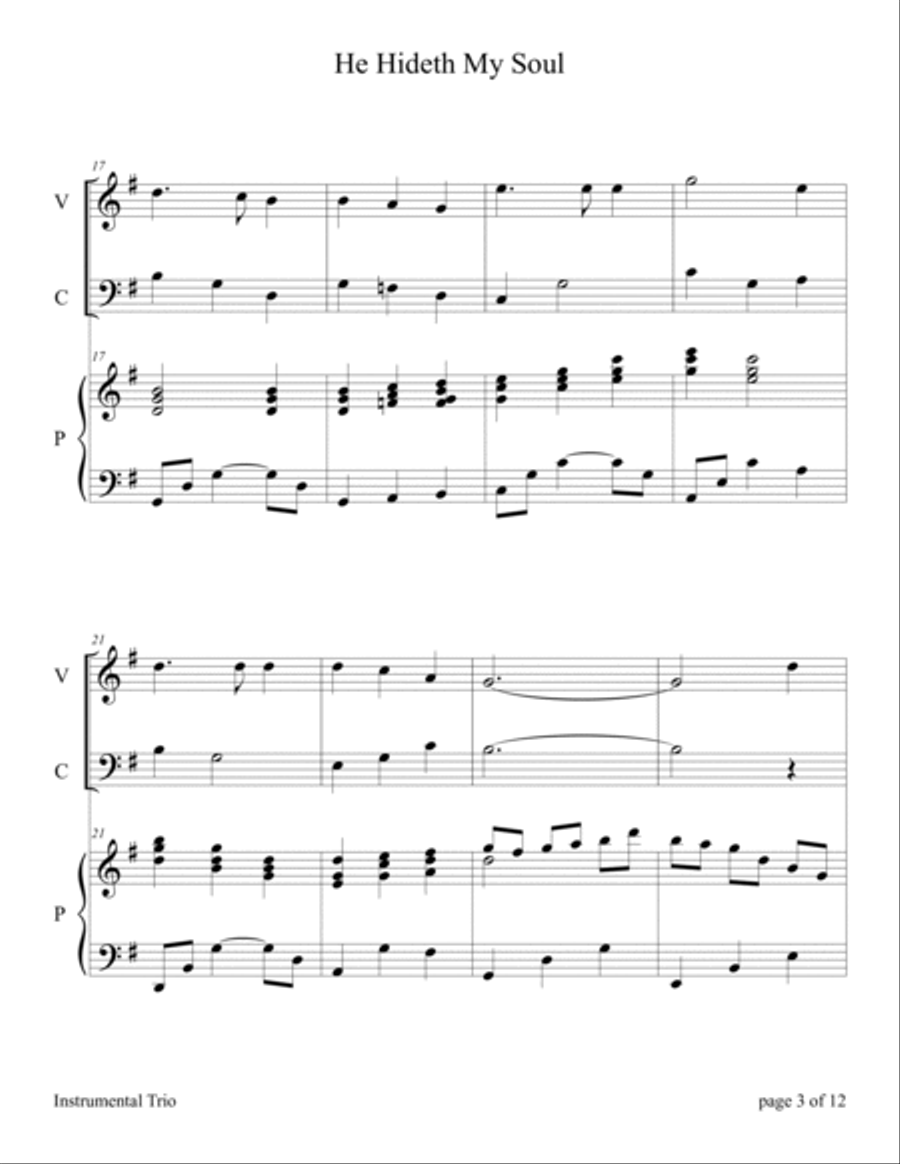 He Hideth My Soul (for Violin and Cello Duet with Piano Accompaniment) Piano Trio scores gallery preview page 6