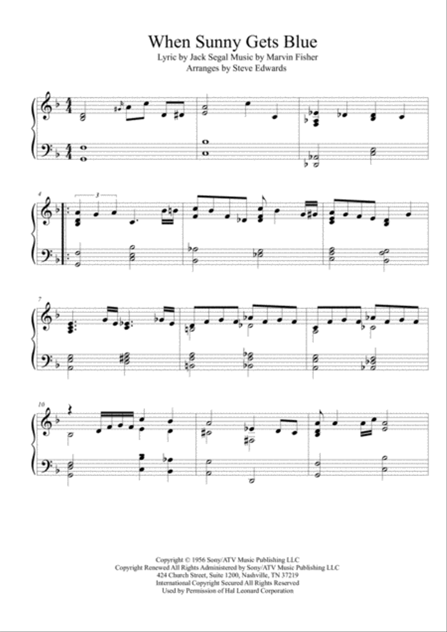 When Sunny Gets Blue When Sunny Gets Blue Piano Solo scores gallery preview page 2