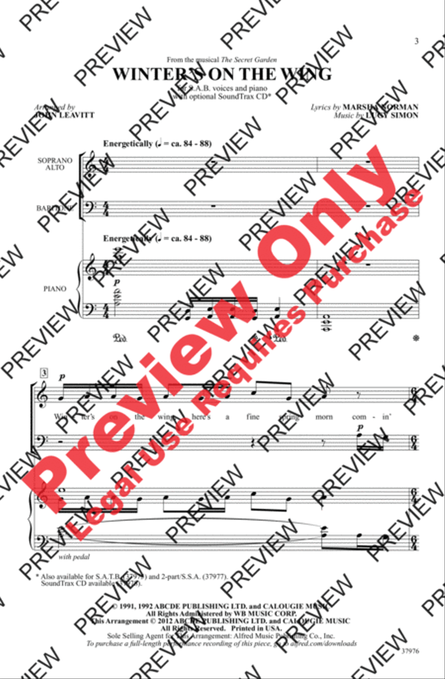 Winter's on the Wing (from The Secret Garden) 3-Part scores gallery preview page 3